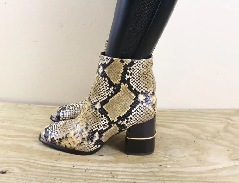 New Tory Burch Boots 7M Brown Leather Ruby Snakeskin Ankle Bootie